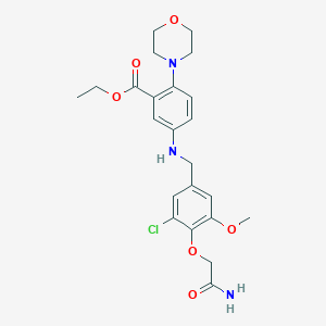 molecular formula C23H28ClN3O6 B503973 ETHYL 5-({[4-(CARBAMOYLMETHOXY)-3-CHLORO-5-METHOXYPHENYL]METHYL}AMINO)-2-(MORPHOLIN-4-YL)BENZOATE 