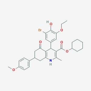 molecular formula C32H36BrNO6 B5039861 Cyclohexyl 4-(3-bromo-5-ethoxy-4-hydroxyphenyl)-7-(4-methoxyphenyl)-2-methyl-5-oxo-1,4,5,6,7,8-hexahydroquinoline-3-carboxylate 