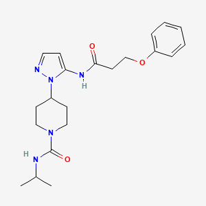 molecular formula C21H29N5O3 B5040641 N-isopropyl-4-{5-[(3-phenoxypropanoyl)amino]-1H-pyrazol-1-yl}-1-piperidinecarboxamide 
