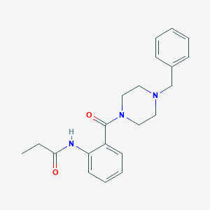 molecular formula C21H25N3O2 B504095 N-{2-[(4-benzyl-1-piperazinyl)carbonyl]phenyl}propanamide 