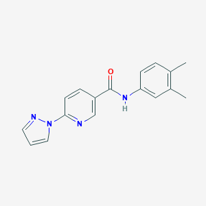 molecular formula C17H16N4O B504135 N-(3,4-dimethylphenyl)-6-(1H-pyrazol-1-yl)nicotinamide 