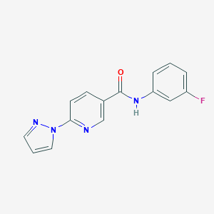 molecular formula C15H11FN4O B504145 N-(3-fluorophenyl)-6-(1H-pyrazol-1-yl)nicotinamide CAS No. 957499-26-2