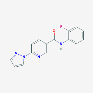 molecular formula C15H11FN4O B504149 N-(2-fluorophenyl)-6-(1H-pyrazol-1-yl)nicotinamide 