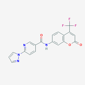 molecular formula C19H11F3N4O3 B504159 N-[2-oxo-4-(trifluoromethyl)-2H-chromen-7-yl]-6-(1H-pyrazol-1-yl)nicotinamide 