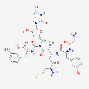 molecular formula C40H51N9O13S B050419 2-[[[(6S)-2,6-diamino-3-[[(2S)-2-[(2-aminoacetyl)amino]-3-(3-hydroxyphenyl)propanoyl]-methylamino]-8-methylsulfanyl-5-oxooctanoyl]-[(E)-[5-(2,4-dioxopyrimidin-1-yl)-4-hydroxyoxolan-2-ylidene]methyl]carbamoyl]amino]-3-(3-hydroxyphenyl)propanoic acid CAS No. 114797-06-7