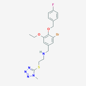 molecular formula C20H23BrFN5O2S B504308 N-{3-bromo-5-ethoxy-4-[(4-fluorobenzyl)oxy]benzyl}-N-{2-[(1-methyl-1H-tetraazol-5-yl)sulfanyl]ethyl}amine 
