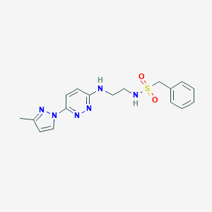 molecular formula C17H20N6O2S B504357 N-(2-{[6-(3-methyl-1H-pyrazol-1-yl)-3-pyridazinyl]amino}ethyl)(phenyl)methanesulfonamide 