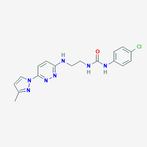 molecular formula C17H18ClN7O B504358 N-(4-chlorophenyl)-N'-(2-{[6-(3-methyl-1H-pyrazol-1-yl)-3-pyridazinyl]amino}ethyl)urea 
