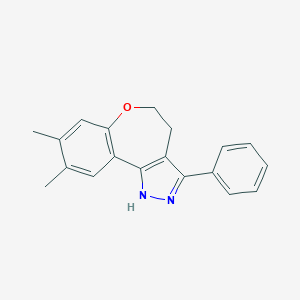 molecular formula C19H18N2O B050442 2H-(1)Benzoxepino(5,4-c)pyrazole, 4,5-dihydro-8,9-dimethyl-3-phenyl- CAS No. 124392-83-2