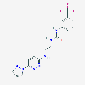 molecular formula C17H16F3N7O B504442 N-(2-{[6-(1H-pyrazol-1-yl)-3-pyridazinyl]amino}ethyl)-N'-[3-(trifluoromethyl)phenyl]urea 