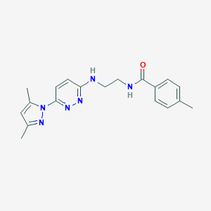 molecular formula C19H22N6O B504452 N-(2-((6-(3,5-dimethyl-1H-pyrazol-1-yl)pyridazin-3-yl)amino)ethyl)-4-methylbenzamide 