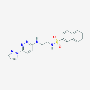 molecular formula C19H18N6O2S B504500 N-(2-((6-(1H-pyrazol-1-yl)pyridazin-3-yl)amino)ethyl)naphthalene-2-sulfonamide 