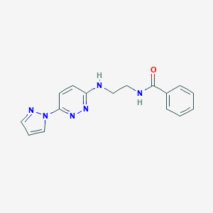 molecular formula C16H16N6O B504518 N-(2-{[6-(1H-pyrazol-1-yl)-3-pyridazinyl]amino}ethyl)benzamide 