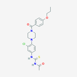 molecular formula C23H27ClN4O3S B504629 N-acetyl-N'-{3-chloro-4-[4-(4-propoxybenzoyl)-1-piperazinyl]phenyl}thiourea 