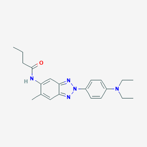 molecular formula C21H27N5O B504631 N-{2-[4-(diethylamino)phenyl]-6-methyl-2H-1,2,3-benzotriazol-5-yl}butanamide 