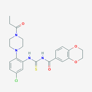 molecular formula C23H25ClN4O4S B504658 N-[[5-chloro-2-(4-propanoylpiperazin-1-yl)phenyl]carbamothioyl]-2,3-dihydro-1,4-benzodioxine-6-carboxamide 