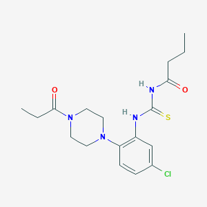 molecular formula C18H25ClN4O2S B504661 N-[[5-chloro-2-(4-propanoylpiperazin-1-yl)phenyl]carbamothioyl]butanamide 