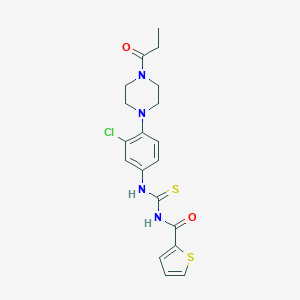 molecular formula C19H21ClN4O2S2 B504676 N-[[3-chloro-4-(4-propanoylpiperazin-1-yl)phenyl]carbamothioyl]thiophene-2-carboxamide 