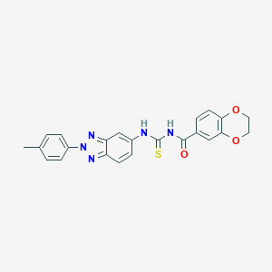 molecular formula C23H19N5O3S B504677 N-(2,3-dihydro-1,4-benzodioxin-6-ylcarbonyl)-N'-[2-(4-methylphenyl)-2H-1,2,3-benzotriazol-5-yl]thiourea 