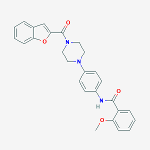 molecular formula C27H25N3O4 B504679 N-{4-[4-(1-benzofuran-2-ylcarbonyl)-1-piperazinyl]phenyl}-2-methoxybenzamide 