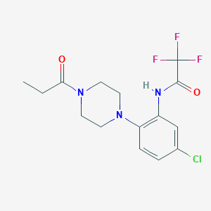 molecular formula C15H17ClF3N3O2 B504710 N-[5-chloro-2-(4-propanoylpiperazin-1-yl)phenyl]-2,2,2-trifluoroacetamide 