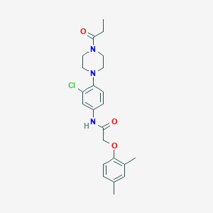 molecular formula C23H28ClN3O3 B504730 N-[3-chloro-4-(4-propionyl-1-piperazinyl)phenyl]-2-(2,4-dimethylphenoxy)acetamide 