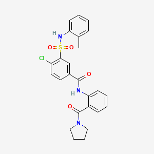 molecular formula C25H24ClN3O4S B5048720 4-chloro-3-{[(2-methylphenyl)amino]sulfonyl}-N-[2-(1-pyrrolidinylcarbonyl)phenyl]benzamide 