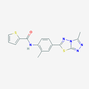 molecular formula C16H13N5OS2 B504911 N-(2-METHYL-4-{3-METHYL-[1,2,4]TRIAZOLO[3,4-B][1,3,4]THIADIAZOL-6-YL}PHENYL)THIOPHENE-2-CARBOXAMIDE 