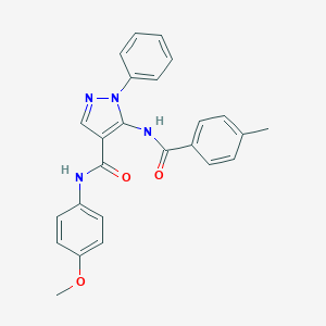 molecular formula C25H22N4O3 B504965 N-(4-METHOXYPHENYL)-5-(4-METHYLBENZAMIDO)-1-PHENYL-1H-PYRAZOLE-4-CARBOXAMIDE 