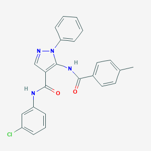 molecular formula C24H19ClN4O2 B504969 N-(3-CHLOROPHENYL)-5-(4-METHYLBENZAMIDO)-1-PHENYL-1H-PYRAZOLE-4-CARBOXAMIDE 