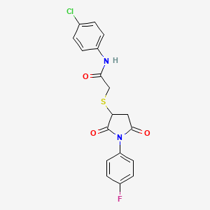molecular formula C18H14ClFN2O3S B5049907 N-(4-CHLOROPHENYL)-2-{[1-(4-FLUOROPHENYL)-2,5-DIOXOTETRAHYDRO-1H-PYRROL-3-YL]SULFANYL}ACETAMIDE 