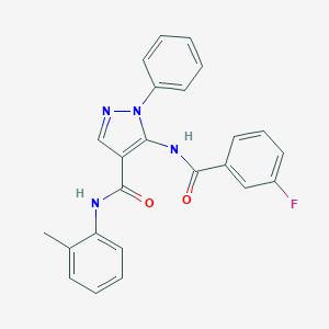 molecular formula C24H19FN4O2 B504996 5-[(3-fluorobenzoyl)amino]-N-(2-methylphenyl)-1-phenyl-1H-pyrazole-4-carboxamide 