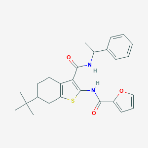molecular formula C26H30N2O3S B504999 N-{6-tert-butyl-3-[(1-phenylethyl)carbamoyl]-4,5,6,7-tetrahydro-1-benzothiophen-2-yl}furan-2-carboxamide 