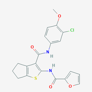 molecular formula C20H17ClN2O4S B505015 N-{3-[(3-chloro-4-methoxyanilino)carbonyl]-5,6-dihydro-4H-cyclopenta[b]thien-2-yl}-2-furamide 