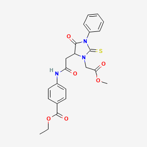 molecular formula C23H23N3O6S B5050252 Ethyl 4-({[3-(2-methoxy-2-oxoethyl)-5-oxo-1-phenyl-2-thioxoimidazolidin-4-yl]acetyl}amino)benzoate 