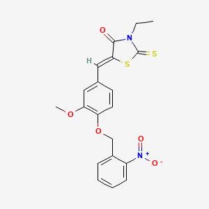 molecular formula C20H18N2O5S2 B5050375 (5Z)-3-ethyl-5-[[3-methoxy-4-[(2-nitrophenyl)methoxy]phenyl]methylidene]-2-sulfanylidene-1,3-thiazolidin-4-one 