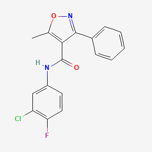 molecular formula C17H12ClFN2O2 B5050716 N-(3-chloro-4-fluorophenyl)-5-methyl-3-phenyl-1,2-oxazole-4-carboxamide 