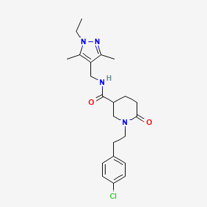molecular formula C22H29ClN4O2 B5050775 1-[2-(4-chlorophenyl)ethyl]-N-[(1-ethyl-3,5-dimethyl-1H-pyrazol-4-yl)methyl]-6-oxo-3-piperidinecarboxamide 