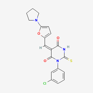 molecular formula C19H16ClN3O3S B5051998 (5E)-1-(3-chlorophenyl)-5-{[5-(pyrrolidin-1-yl)furan-2-yl]methylidene}-2-thioxodihydropyrimidine-4,6(1H,5H)-dione 