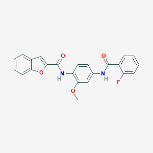 molecular formula C23H17FN2O4 B505254 N-{4-[(2-fluorobenzoyl)amino]-2-methoxyphenyl}-1-benzofuran-2-carboxamide 
