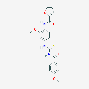 molecular formula C21H19N3O5S B505262 N-[2-methoxy-4-({[(4-methoxybenzoyl)amino]carbothioyl}amino)phenyl]-2-furamide 