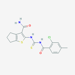 molecular formula C17H16ClN3O2S2 B505281 2-({[(2-chloro-4-methylbenzoyl)amino]carbothioyl}amino)-5,6-dihydro-4H-cyclopenta[b]thiophene-3-carboxamide 