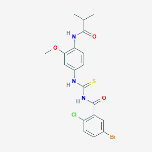 molecular formula C19H19BrClN3O3S B505285 N-[4-({[(5-bromo-2-chlorobenzoyl)amino]carbothioyl}amino)-2-methoxyphenyl]-2-methylpropanamide 