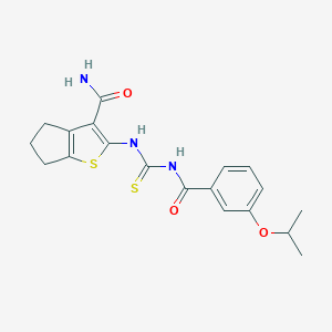 molecular formula C19H21N3O3S2 B505287 2-({[(3-isopropoxybenzoyl)amino]carbothioyl}amino)-5,6-dihydro-4H-cyclopenta[b]thiophene-3-carboxamide 