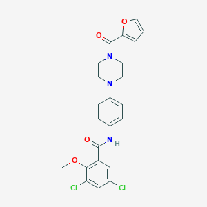 molecular formula C23H21Cl2N3O4 B505295 3,5-dichloro-N-{4-[4-(2-furoyl)-1-piperazinyl]phenyl}-2-methoxybenzamide 