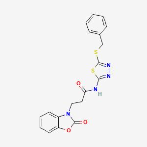 molecular formula C19H16N4O3S2 B5053121 N-[5-(benzylsulfanyl)-1,3,4-thiadiazol-2-yl]-3-(2-oxo-1,3-benzoxazol-3(2H)-yl)propanamide 