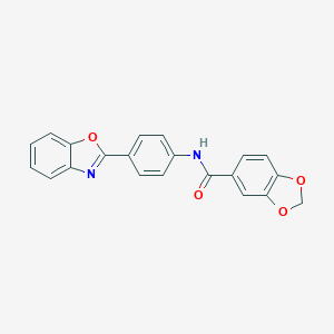 molecular formula C21H14N2O4 B505327 N-[4-(1,3-benzoxazol-2-yl)phenyl]-1,3-benzodioxole-5-carboxamide 