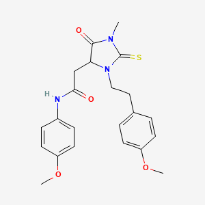 molecular formula C22H25N3O4S B5053400 N-(4-METHOXYPHENYL)-2-{3-[2-(4-METHOXYPHENYL)ETHYL]-1-METHYL-5-OXO-2-SULFANYLIDENEIMIDAZOLIDIN-4-YL}ACETAMIDE 
