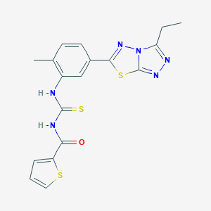 molecular formula C18H16N6OS3 B505357 N-[5-(3-ethyl[1,2,4]triazolo[3,4-b][1,3,4]thiadiazol-6-yl)-2-methylphenyl]-N'-(2-thienylcarbonyl)thiourea 