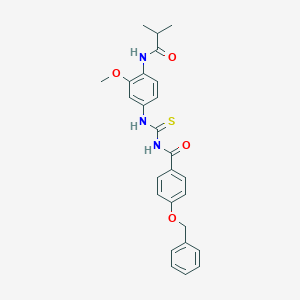 molecular formula C26H27N3O4S B505364 N-{4-[({[4-(benzyloxy)benzoyl]amino}carbothioyl)amino]-2-methoxyphenyl}-2-methylpropanamide 